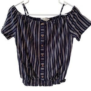 H&M Navy Blue White Stripe Off Shoulder Shirt Blouse Size 12-14 Years